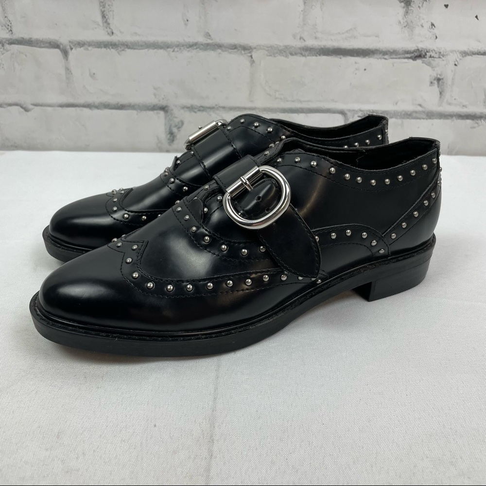 NWT Marc Fisher Bryleigh Womens Size 7 M Monk Strap Black Studded Flats Oxfords